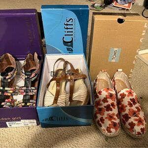 Three pair summer shoes like new. Worn less than twice each.